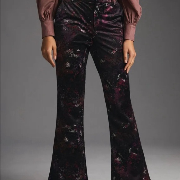 NWT Anthropologie Scotch & Soda Velvet Flare Floral Trousers - Picture 2 of 6